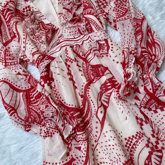 🌻River Island Red Print frill midi dress. Length 50,bust 36,37. - Picture 10 of 11